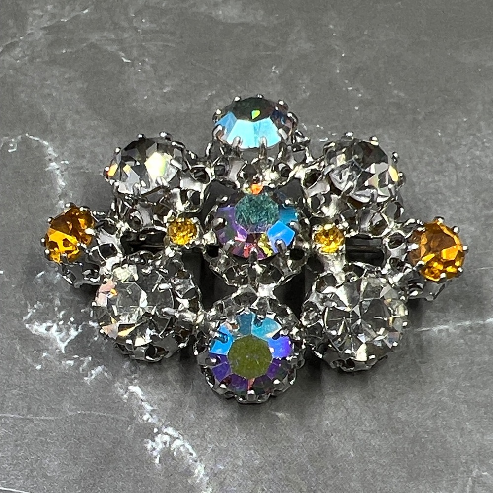 Vintage Crystal Aurora Borealis Cluster Brooch - Austria
